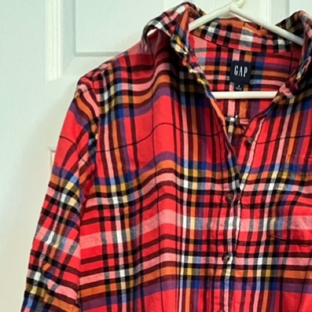 Gap Oversized Flannel Shirt Small beautiful bright colors plaid 100% cotton